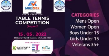 भिक्टोरियामा एनआरएनए युथ कप टेबल टेनिस प्रतियोगिता हुँदै, रजिस्ट्रेसन खुल्ला 